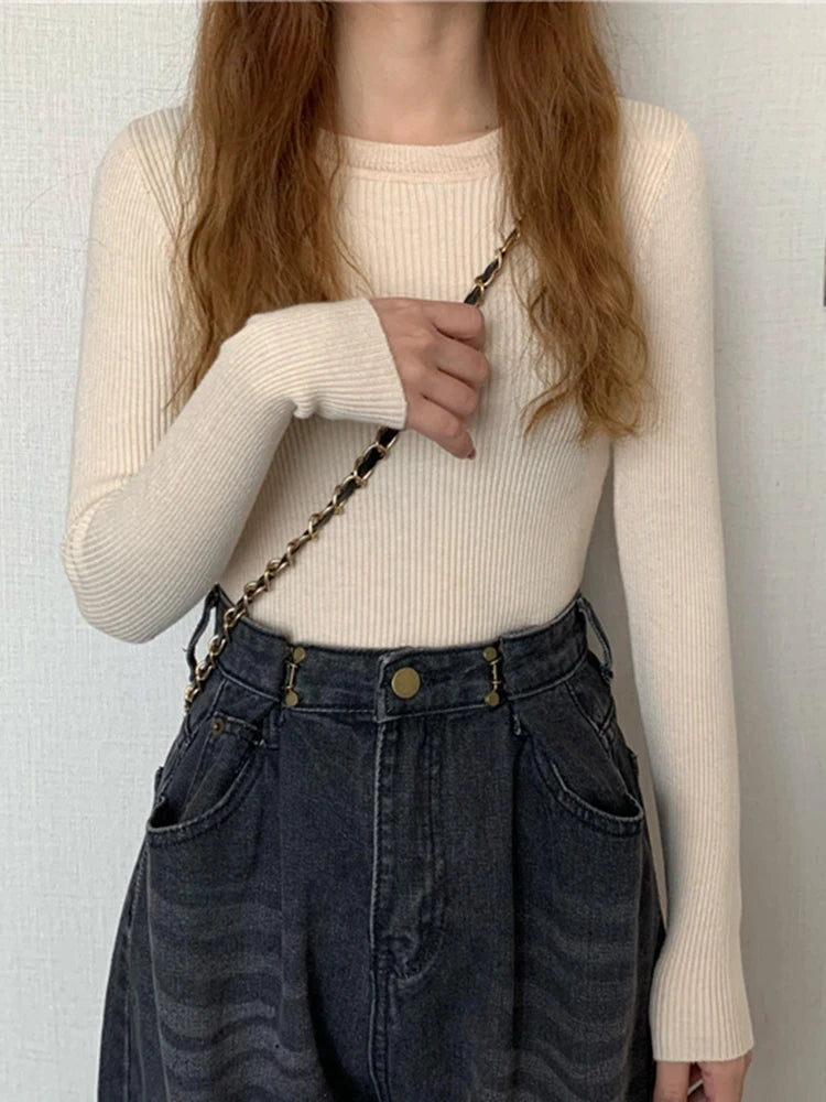 2026 Basic Tops Women Sweater Autumn Winter Long Sleeve Pullover Fashion O-neck Elastic Female Winter Solid Knitted Jumper