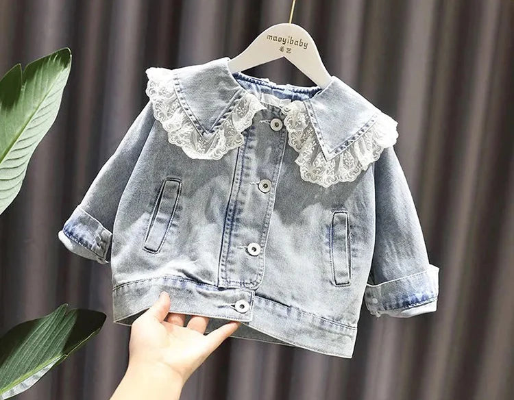 1-10 Years Baby Girls Denim Jacket New Fashion Kids Jean Coat For Girls Sweet Lace Design Princess Outerwear Children's Clothing