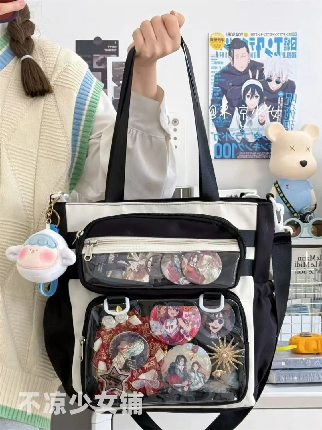 JIAERDI Transparent Blue Ita Bag Handbag Women Anime Portable Large Capacity Shoulder Tote Bag Female Nylon Crossbody Bags Girls