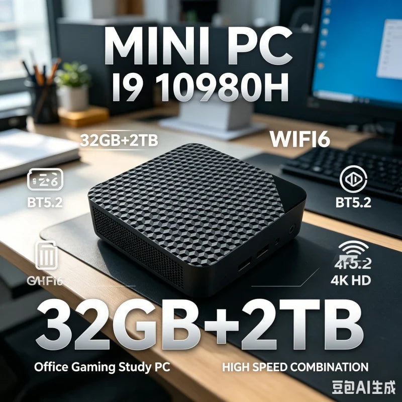 NEW Mini PC Intel Core I9 10980HK PC Gaming Computer 8/16GB RAM 1TB 2TB M.2 SSD WiFi 6 BT5.2 4K HD Portable Desktop Pc