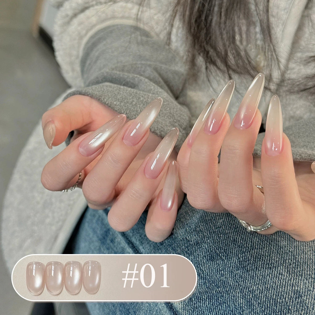1-4pcs WS Autumn Winter Nails Pink Gold Cat's Eye Gel Nail Polish Glue Super Flash Golden Pink Porcelain White Glass Beads Gel