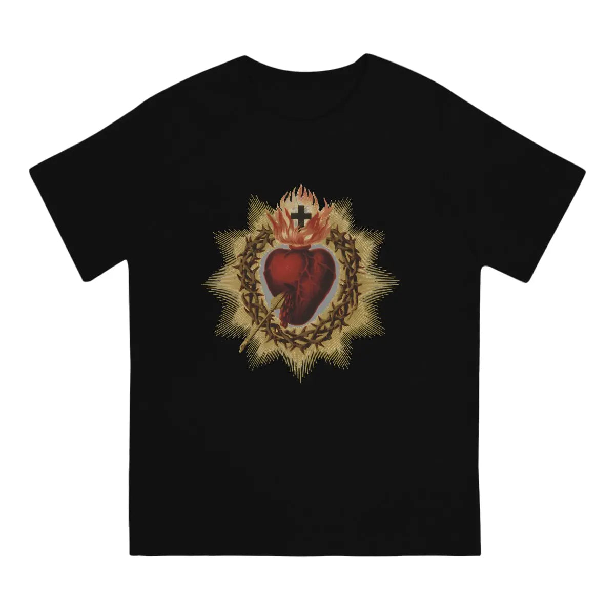Sacred Heart Catholic T Shirt Men Cotton Vintage T-Shirt Crewneck Jesus God Cross Tee Shirt Short Sleeve Clothing Gift Idea