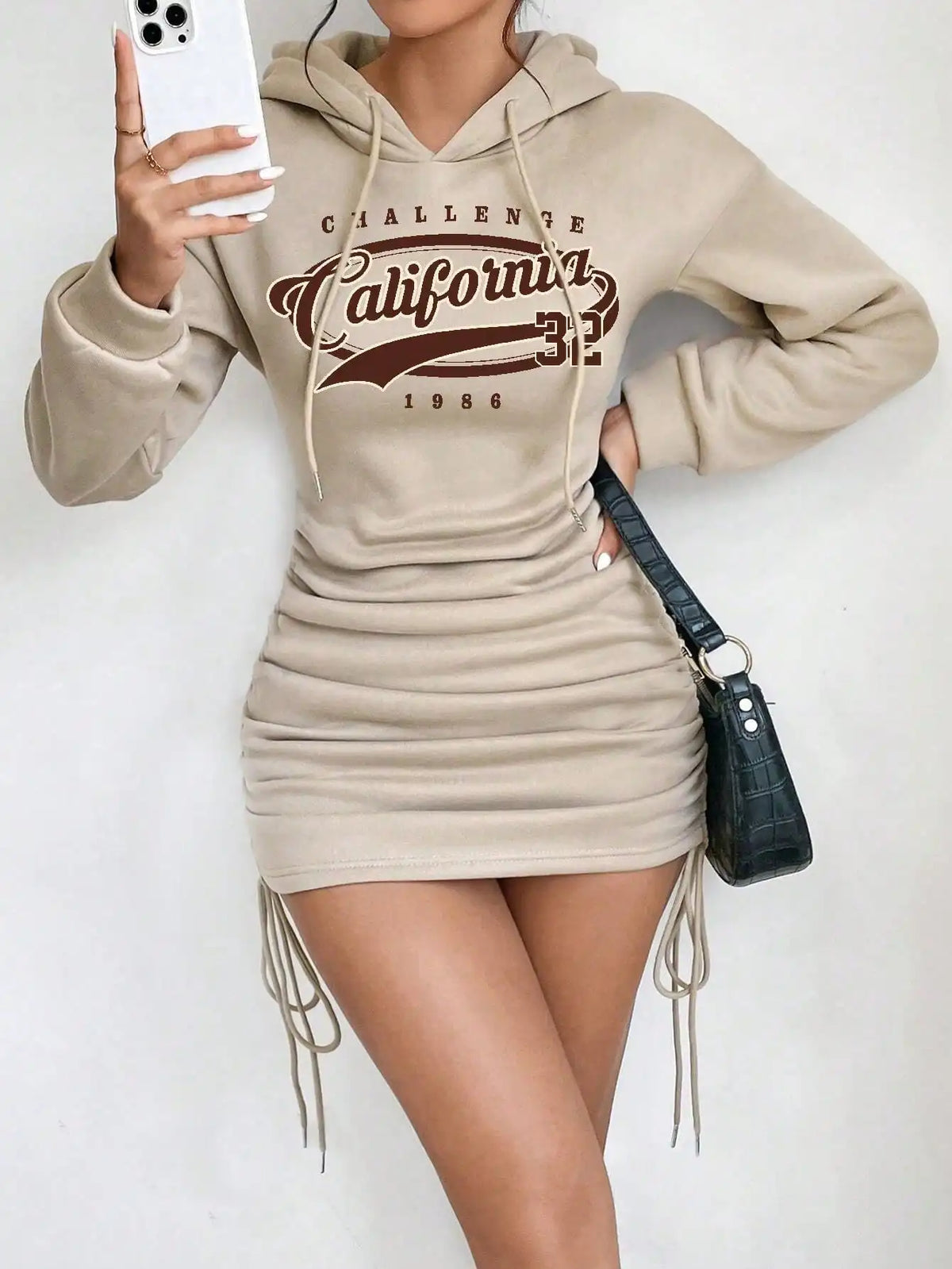 Women's Casual Long Sleeve Hooded Dress Solid Color Pattern Short Outdoor Wear for Daily Use