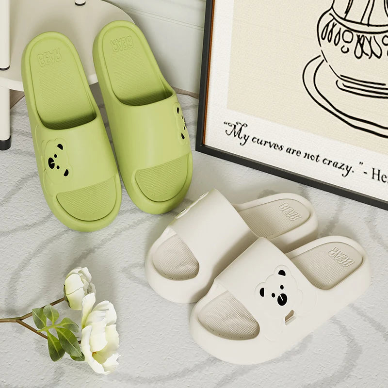 Fashion Women's Slippers Indoor Soft Sole Cartoon Bear Slides Bathroom EVA Outdoor Men Summer Beach Flip Flops Shoes Couple