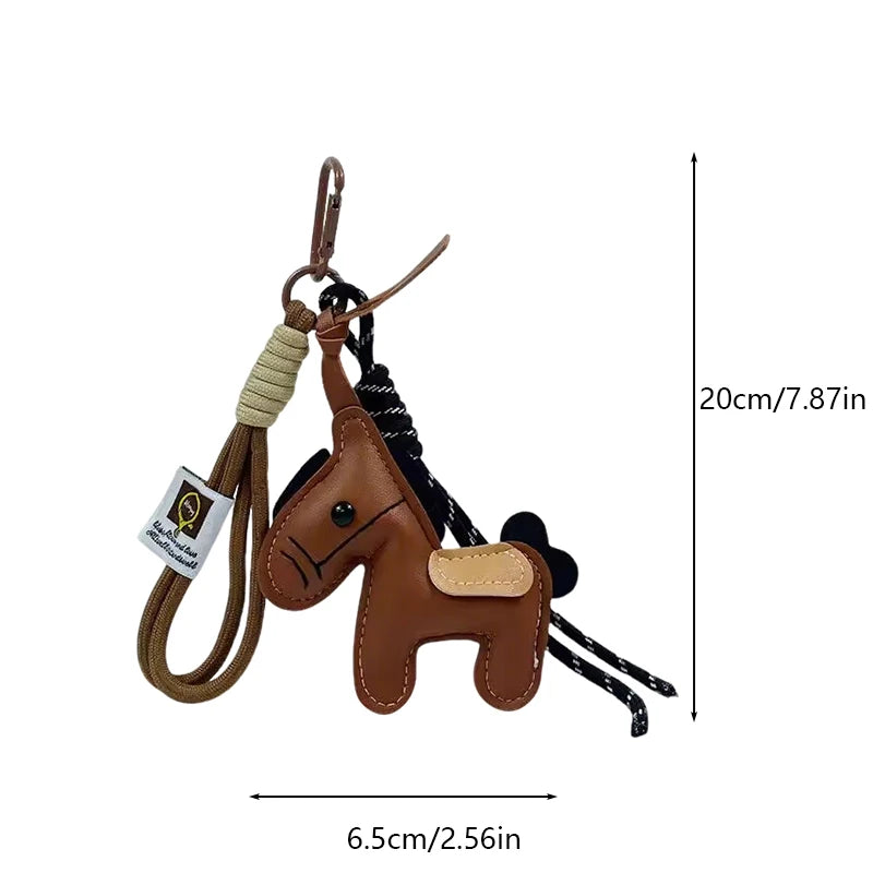 1 Piece Leather Pony Keychain Braided Rope Backpack Pendant For Phone Bag Hanging Accessories DIY Decoration
