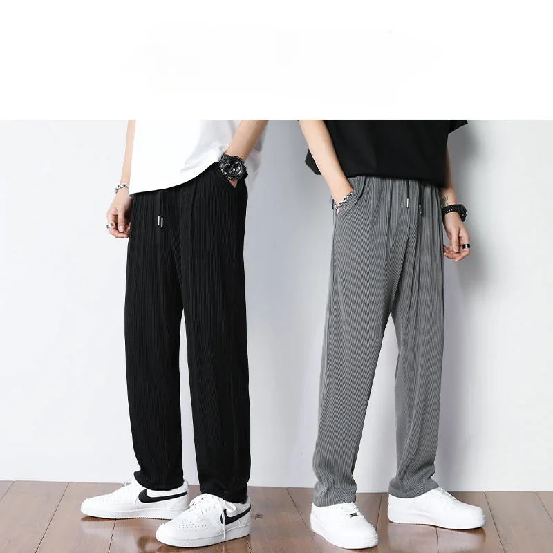 Summer White Casual Pants Men's Ice Silk Pants Men's Drape Floor Mop Pants Korean Straight Loose Wide Leg Long Pants