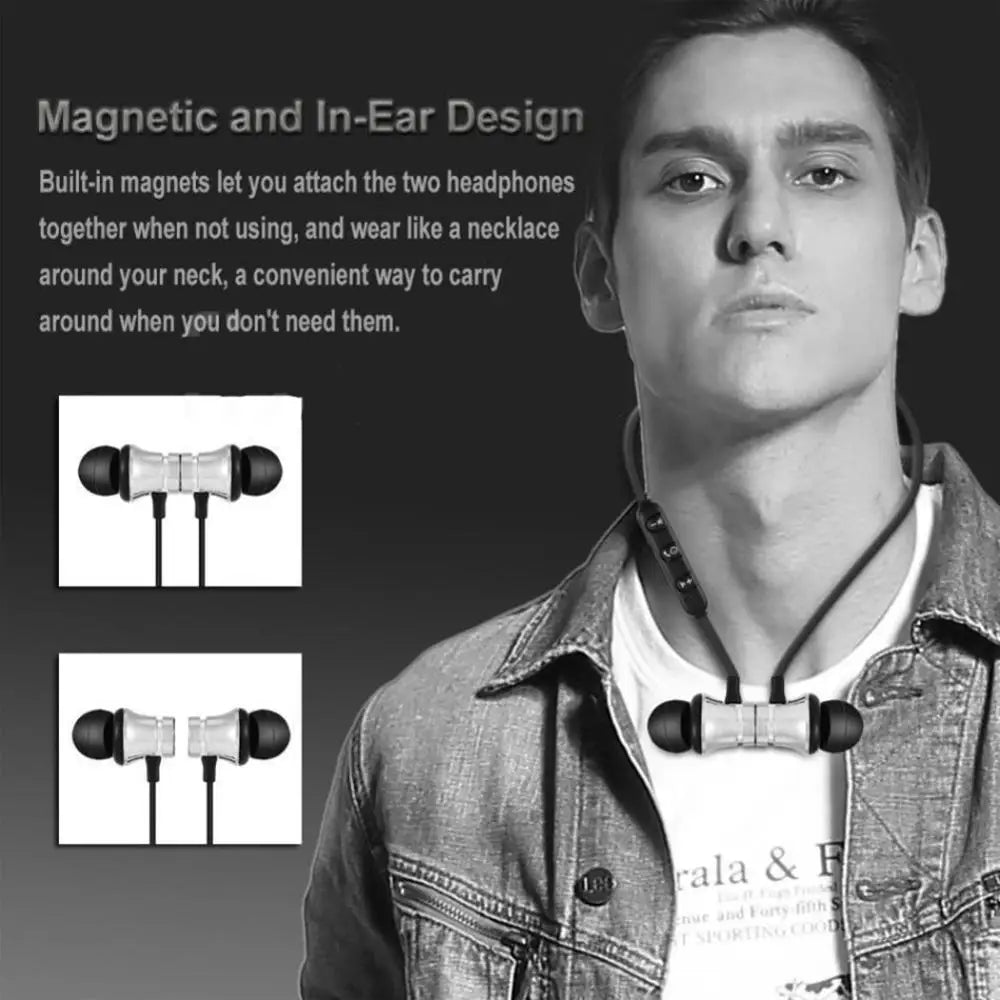 Magnetic Wireless Bluetooth Stereo Music Earphone In-Ear Headset Sport Earbud Earpiece With Microphone For iPhone Xiaomi Huawei