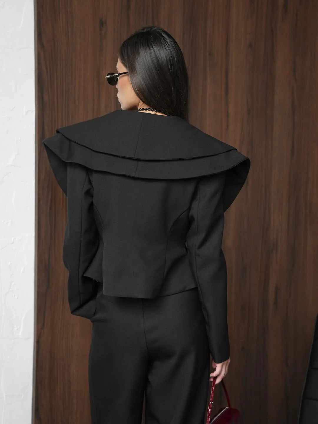 Chic Big Lapel Coat Pants Women Set Elegant Full Sleeve Single Breasted V-neck Straight Loose Trousers Solid Autumn Fashion Set