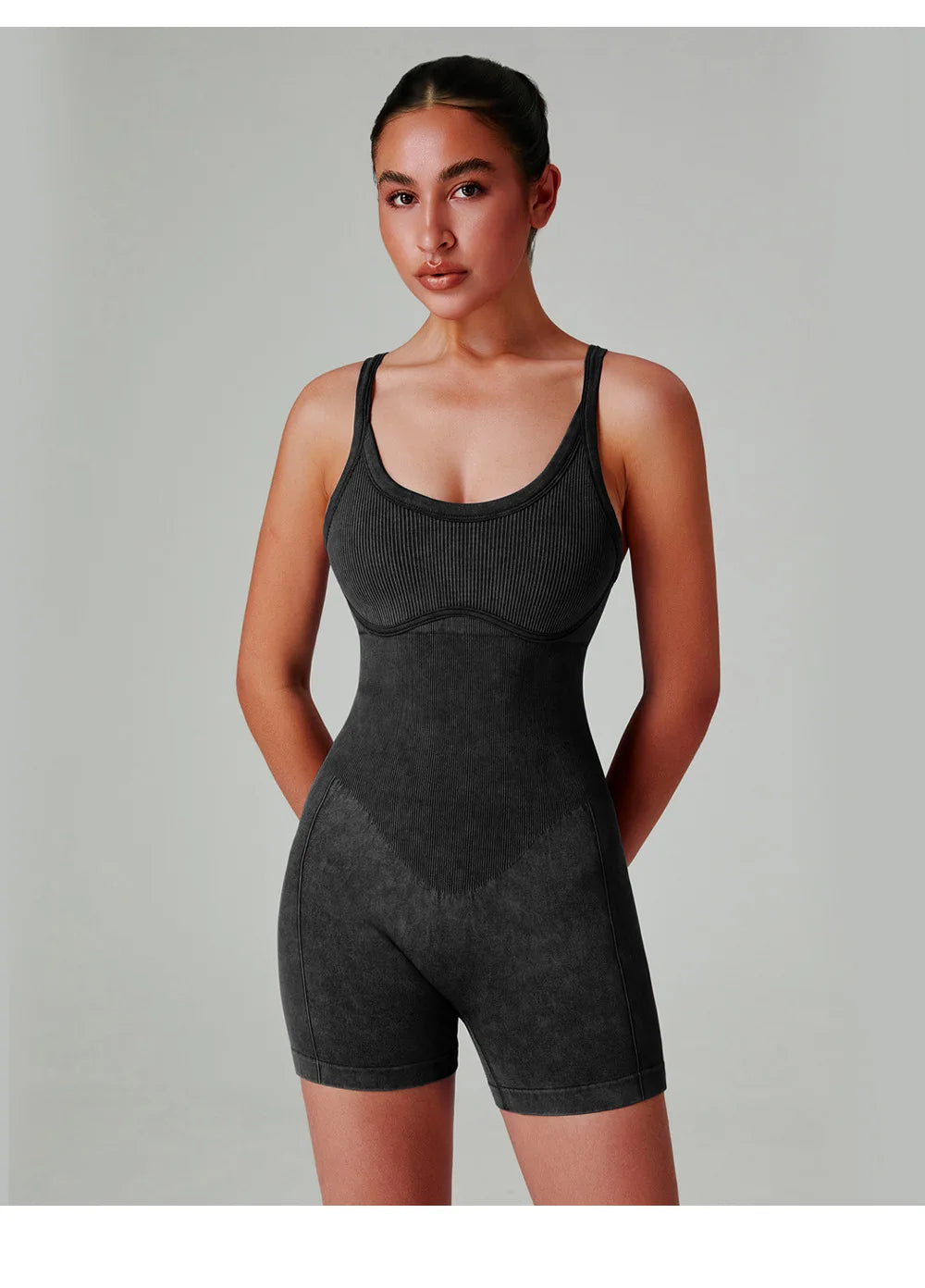 Seamless Shorts Gym Set Women Jumpsuit Yoga Set Water-washed 1pc Summer Workout Suit Bodysuit Fitness Push Up Short Sport Set