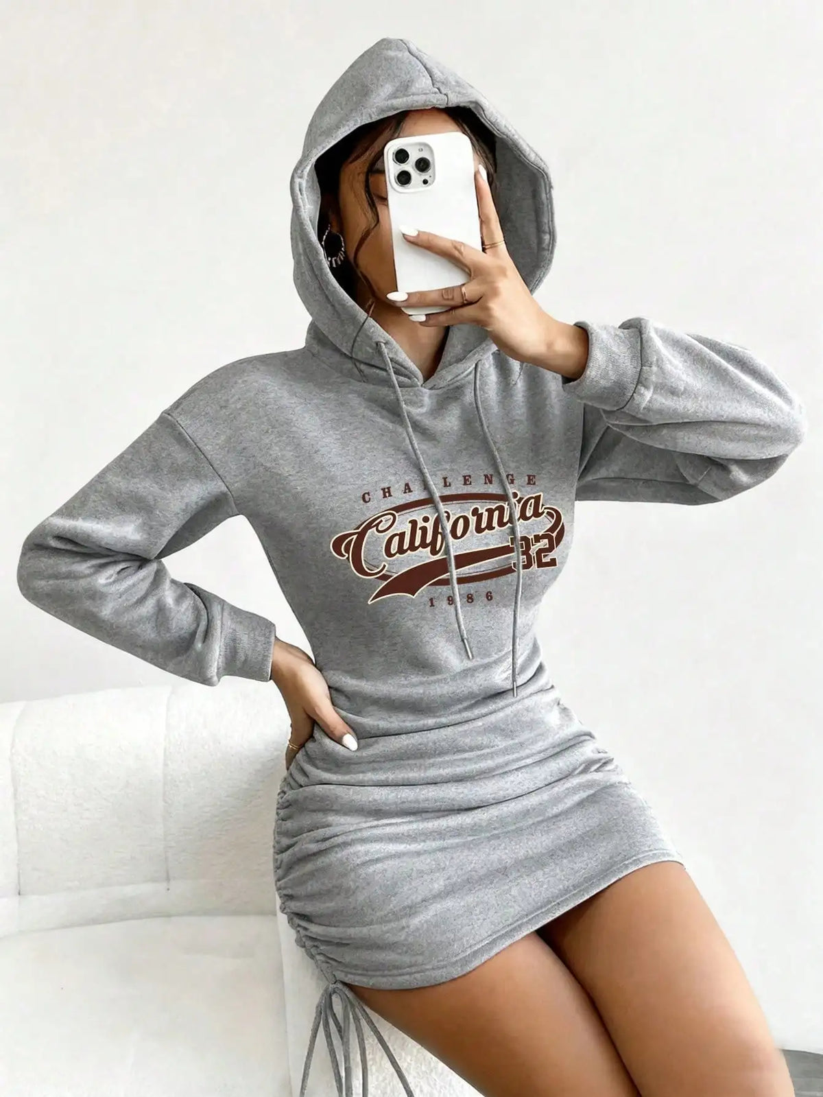 Women's Casual Long Sleeve Hooded Dress Solid Color Pattern Short Outdoor Wear for Daily Use