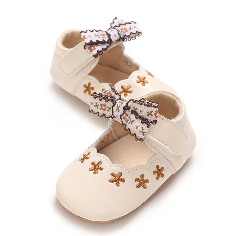 0-1Year Baby Shoes Infant Pre-Walker Shoes Girls Princess Bow Shoes Cute Breathable Flower Soft Sole Casual Sports Footwear
