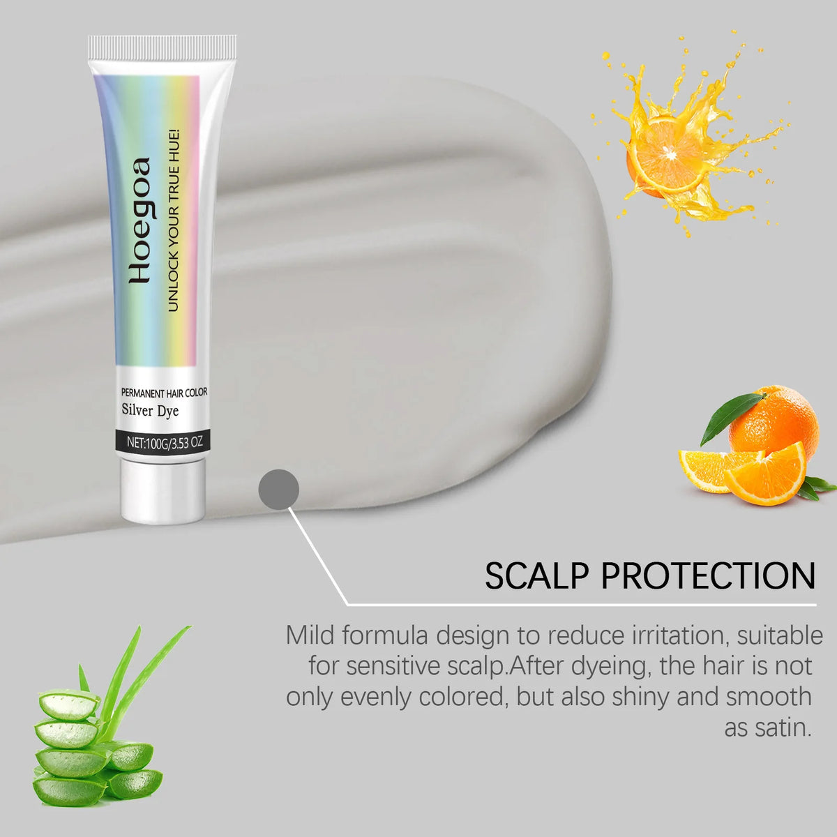 Hoegoa Silver Hair Dye Fashion Look Accurate Color Long Lasting Easy Apply Gentle Ingredients Nourishing Hair Color Cream 100g