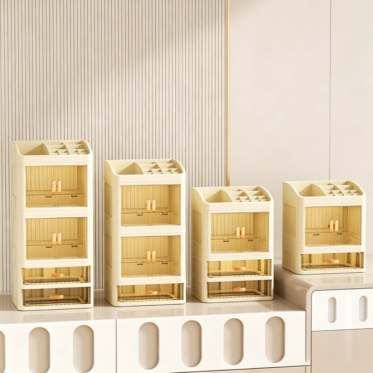 Makeup Drawer Organizer with Divided Compartments, Suitable for Dressing Table/Bathroom, for Organizing and Storing Household Items on the Desktop, Dust-Proof and Easy to Clean, Simple White Design, Stackable Makeup Drawer Bo