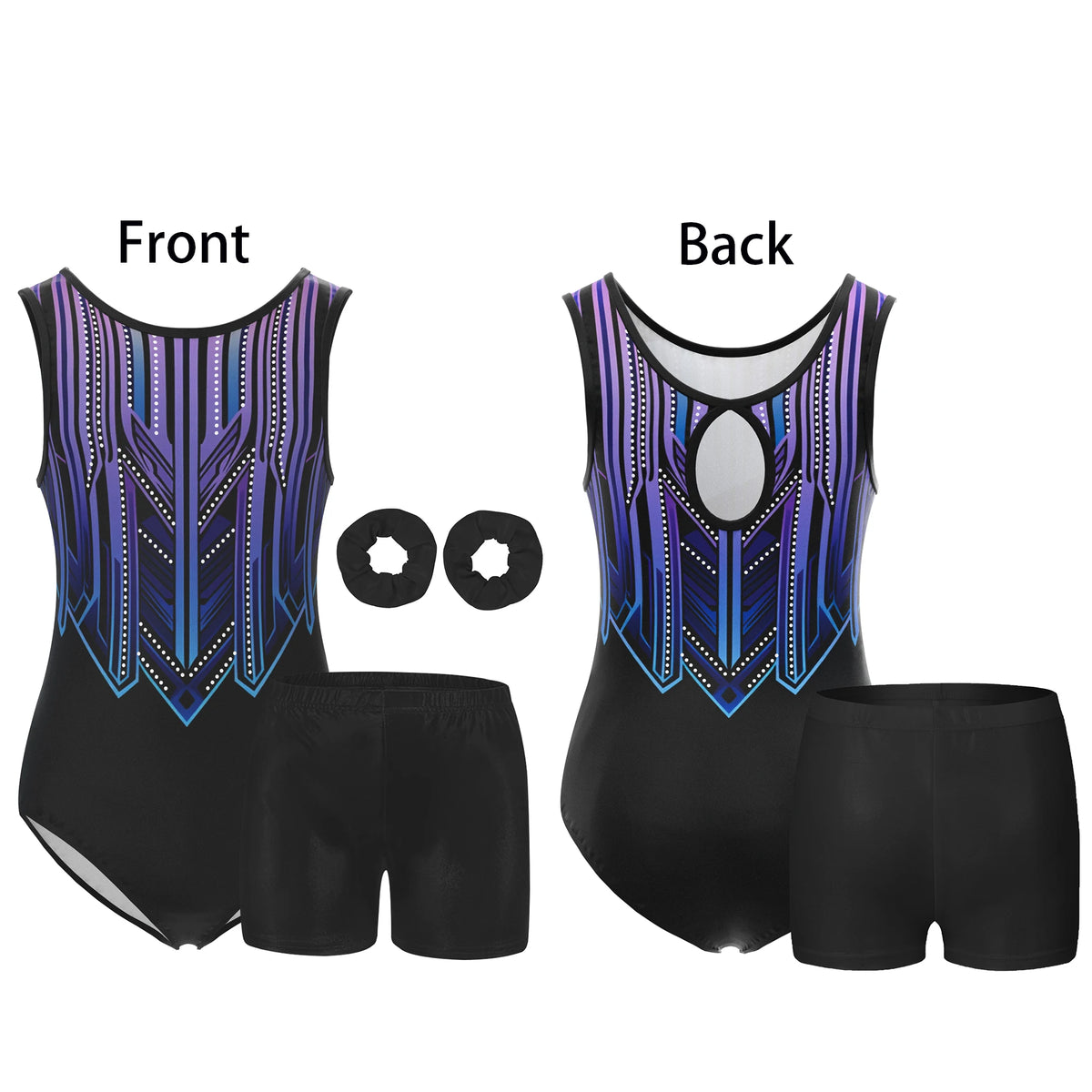 4 Piece Gymnastics Leotards for Girls Sleeveless Athletic Biketard Kids Water-drop Back Unitard Tumbling Activewear Outfits