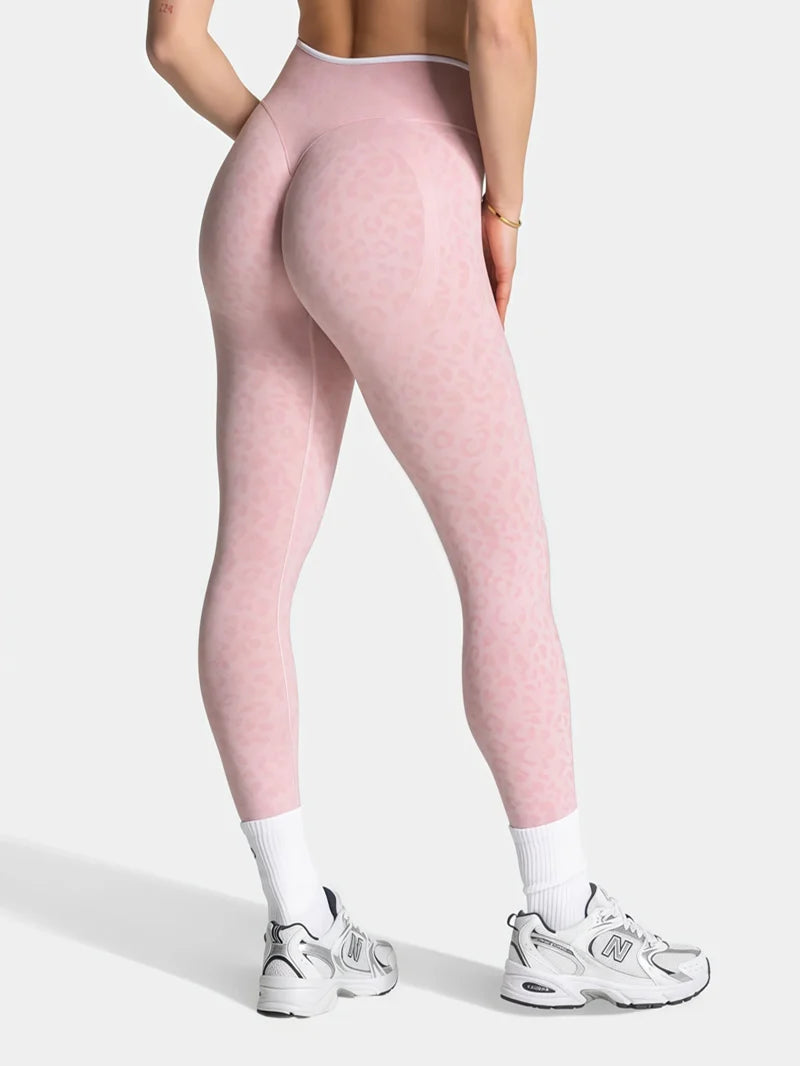 HISTELLO Seamless Sports Pants Leopard Print High Waist Scrunch Hip Shaping Elastic Tummy Fit Running Fitness Yoga Leggings