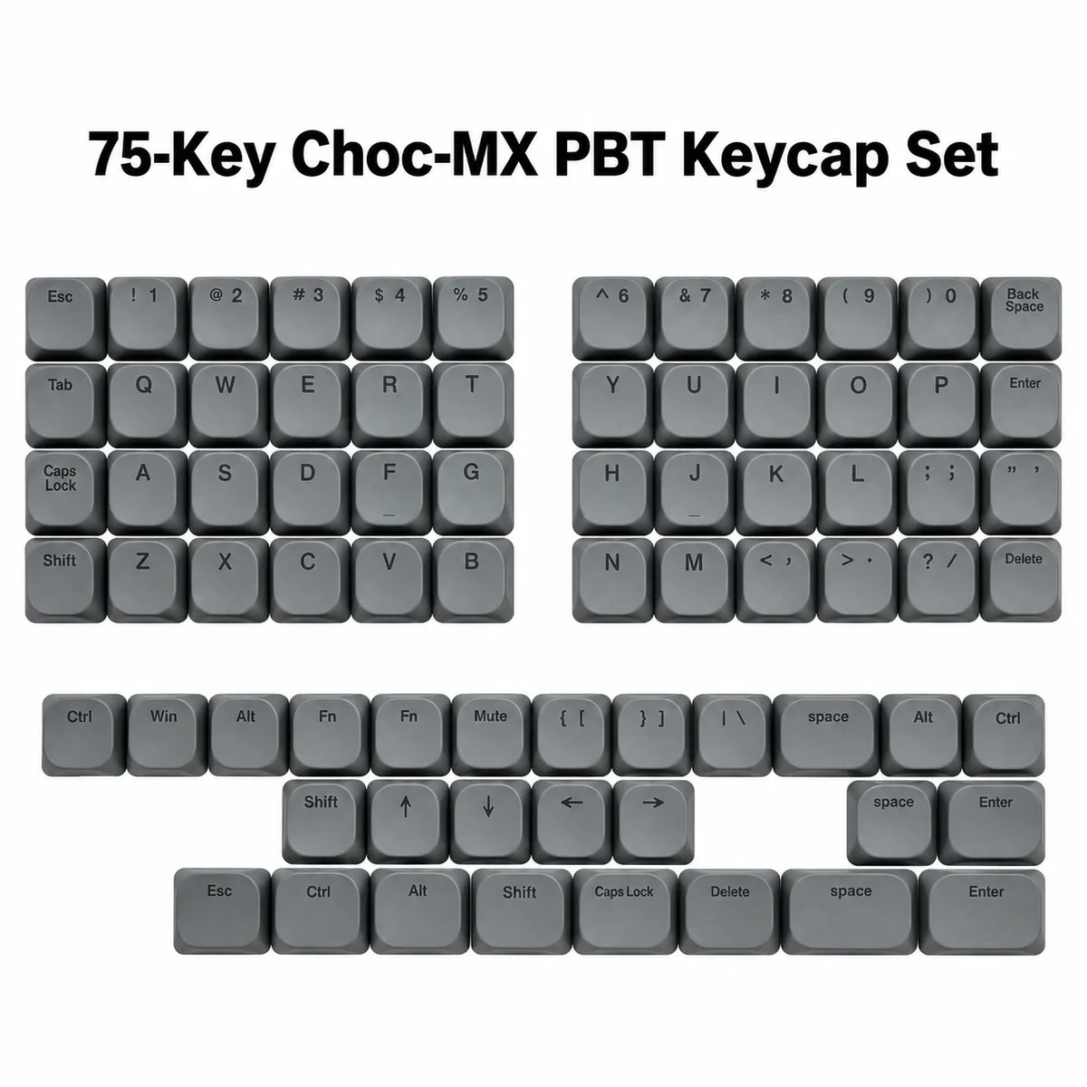 75-Key Ultra-Thin PBT Keycaps, Low Profile MX Stem PBT Material Dye-Sub for Corne Sofle Lily VELVE L-P Symmetric Split Keyboards