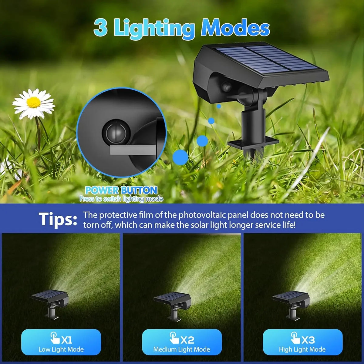 Solar Lights Outdoor, IP68 Waterproof, 56 LEDs, 3 Modes, Solar Powered Garden/Yard Spotlights 