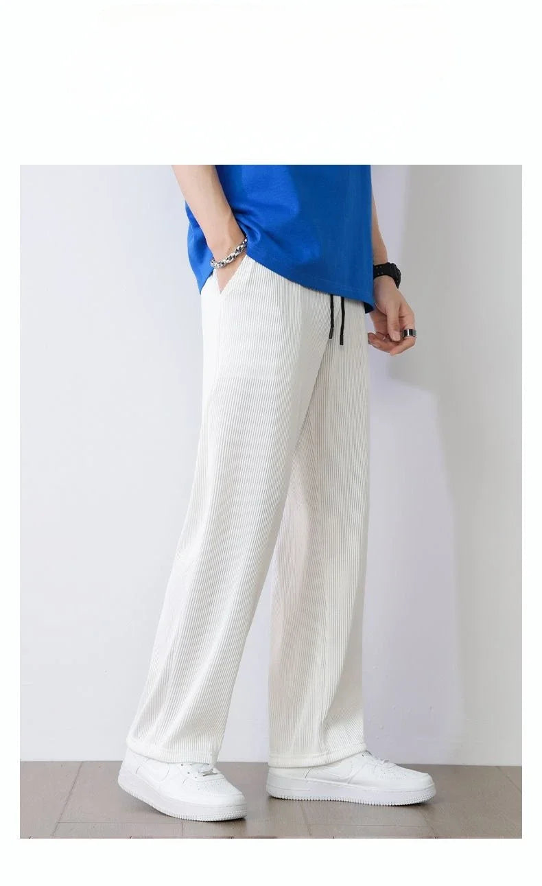 Summer White Casual Pants Men's Ice Silk Pants Men's Drape Floor Mop Pants Korean Straight Loose Wide Leg Long Pants