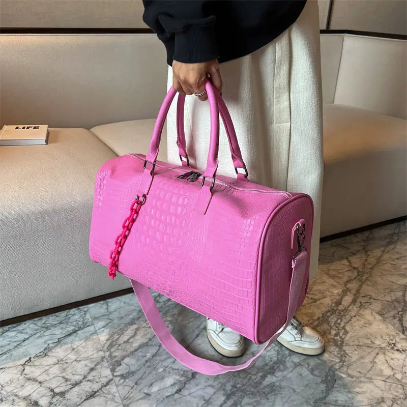 European / American Fashion Crocodile Pattern Embossed Large Capacity Portable Sports Travel Single Shoulder Crossbody Bag Trend