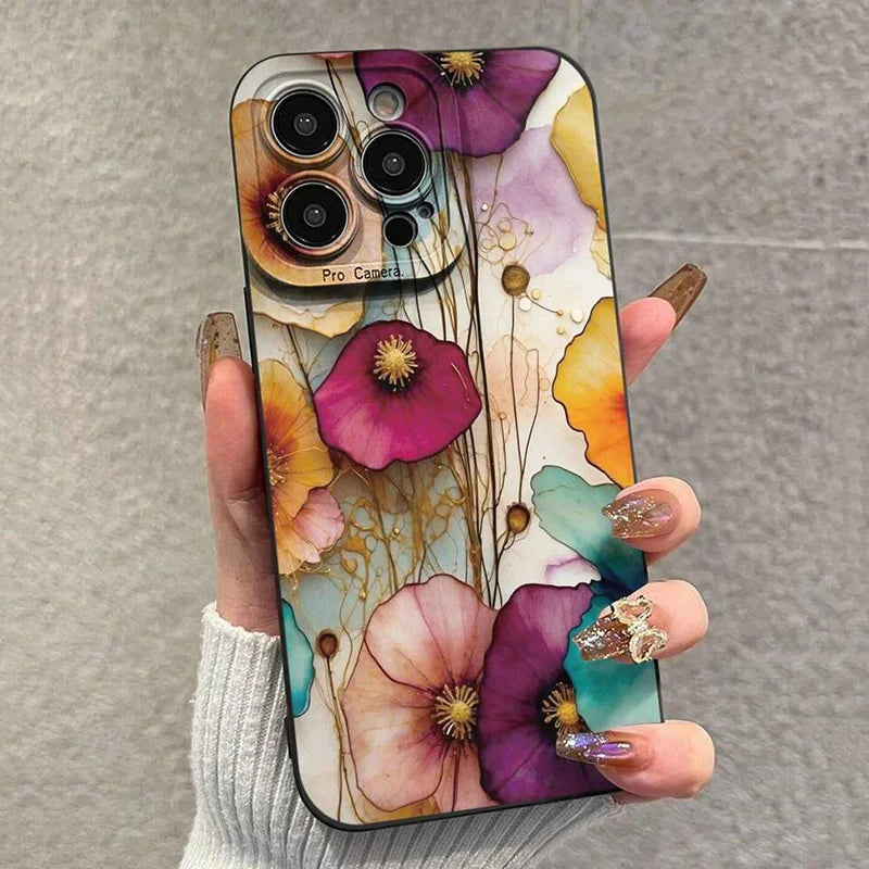 Vintage Floral Pattern Soft TPU Phone Case For IPhone 16 Pro Max 18 17 Air 16E 15 14 13 11 12 Mini XS X XR 7 8 Plus Matte Cover