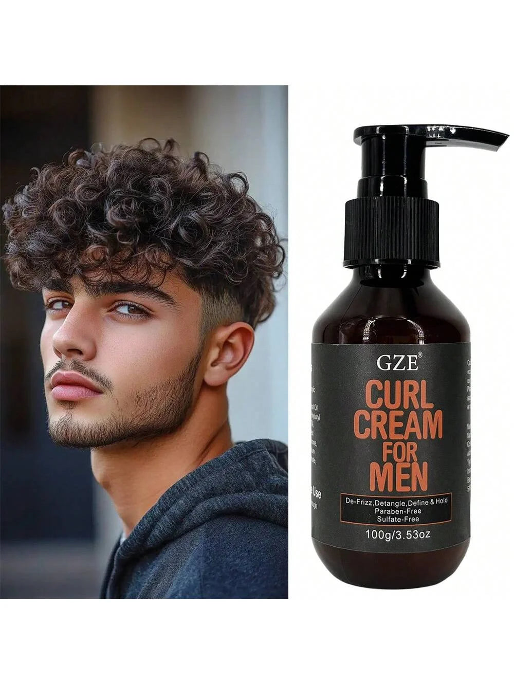 GZE MEN Castor Oil Curl Defining Cream Nourishing Curl Cream, Hydrate & Adds Shine - Color Safe & Sulfate Free Styling Product