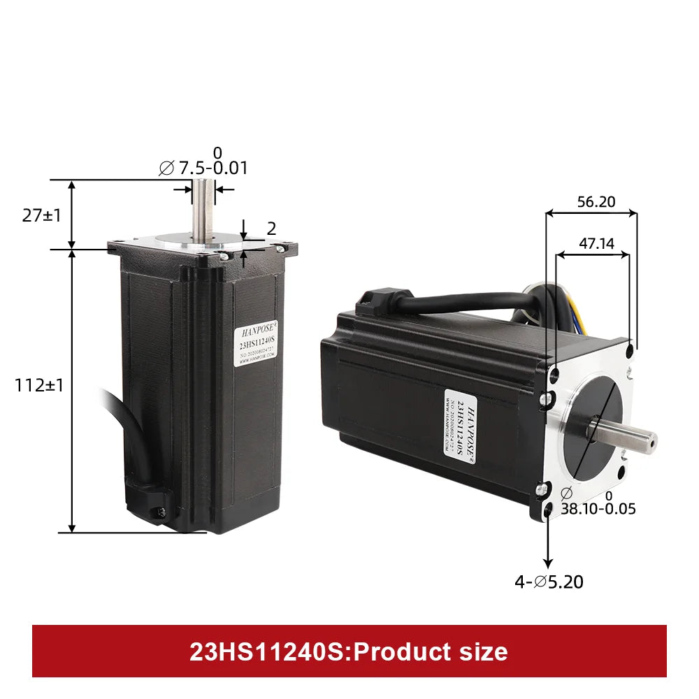 HANPOSE 23 Stepper Motor, Model 23HS4128 23HS5128 23HS5628 23HS7628, Shaft Diameter 8mm, Four-Wire System, 57 Series Motor.