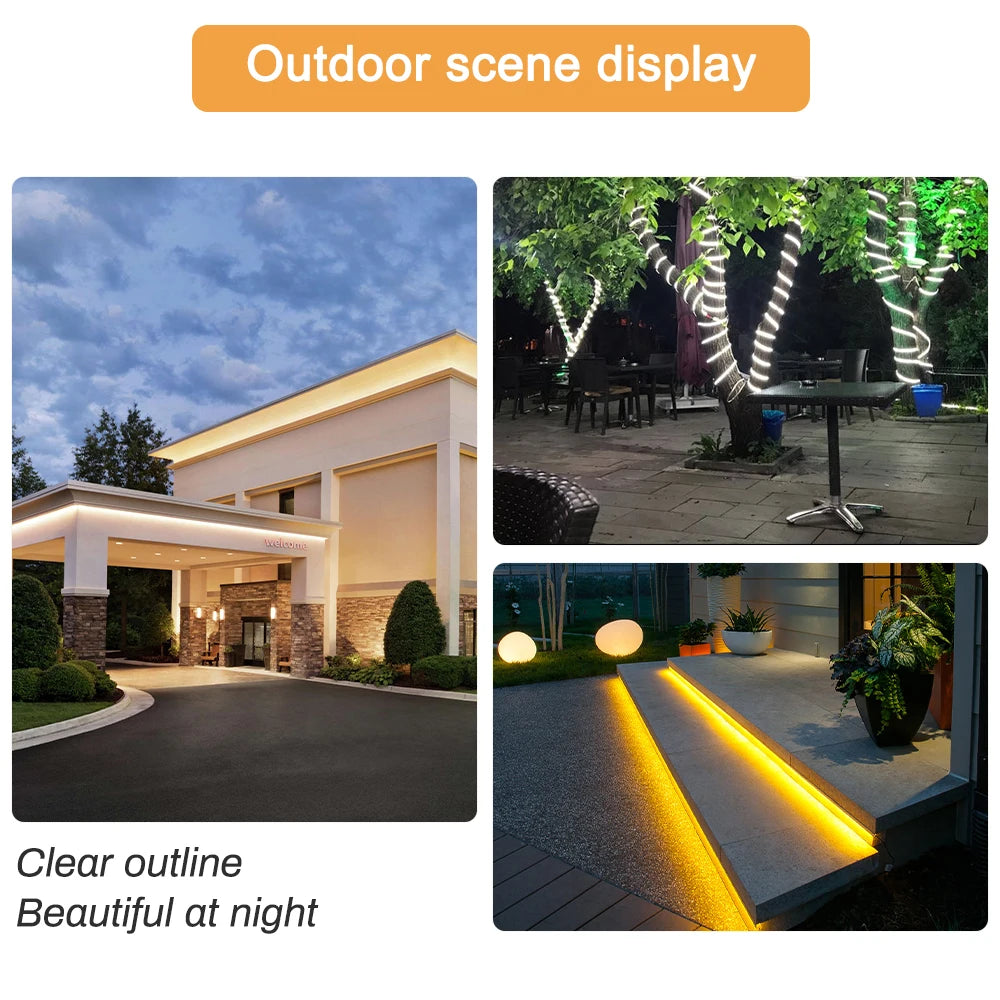 1-50M 220V COB LED Strip Light High Bright Flexible Ribbon Light Tape IP68 Waterproof Outdoor Garden LED Strip 3000K 4000K 6000K