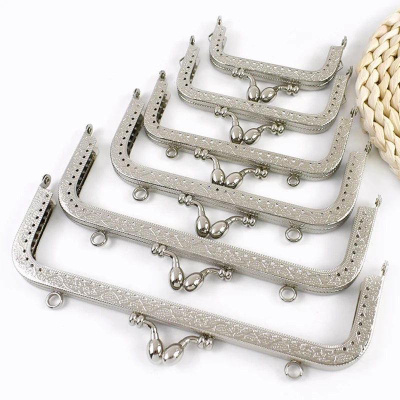 1/2/5Pcs Silver Embossed Metal Purse Frame Kiss Clasp 8.5-20cm Bag Handle for Handbag Wallet WovenBag DIY Handmade Accessories