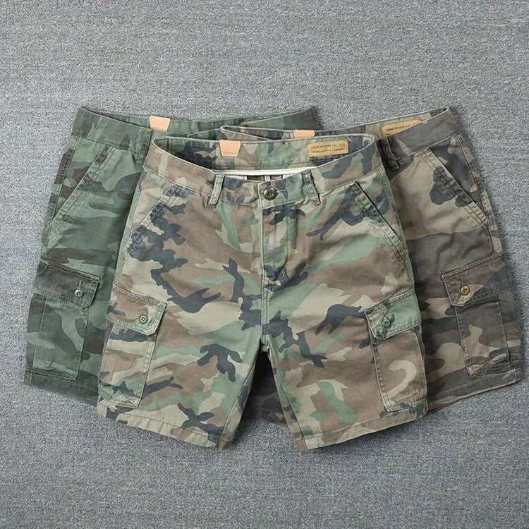 Camouflage Tooling Shorts Men's Pure Cotton Short Pants Trendy Brand Loose Straight Washed Trendy Men's Casual Cargo Short Pants