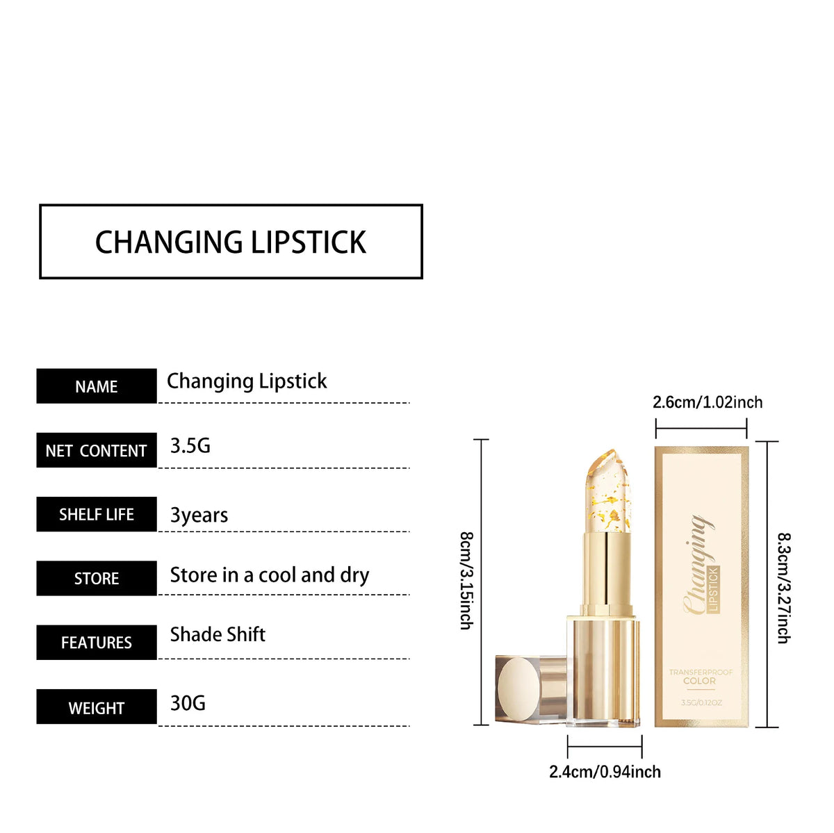 Gold Foil Color Changing Lipstick Hydrating PH Adjusting Lip Tone Long Lasting Moisturize Crystal Transparent Lip Balm Lip Gloss