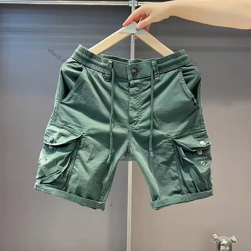 Summer Tooling Shorts Men's Casual Multi-pocket Loose Elastic Pure Cotton Five-point Medium Pants Outer Wear