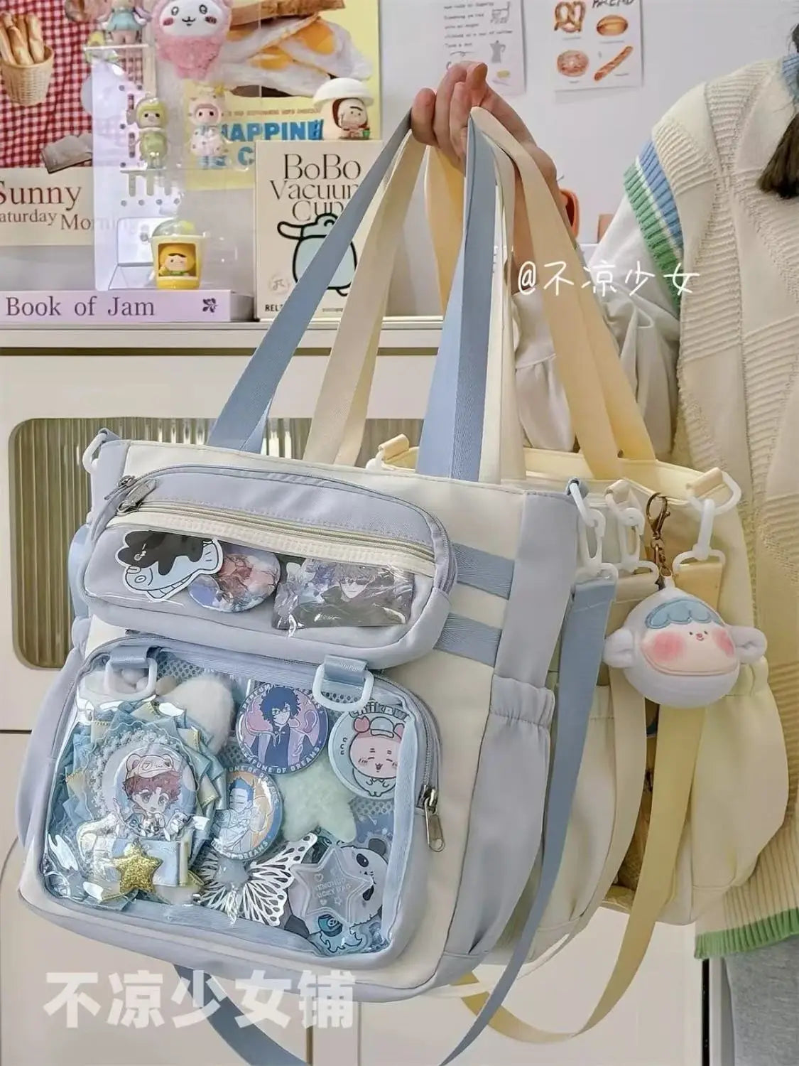 JIAERDI Transparent Blue Ita Bag Handbag Women Anime Portable Large Capacity Shoulder Tote Bag Female Nylon Crossbody Bags Girls