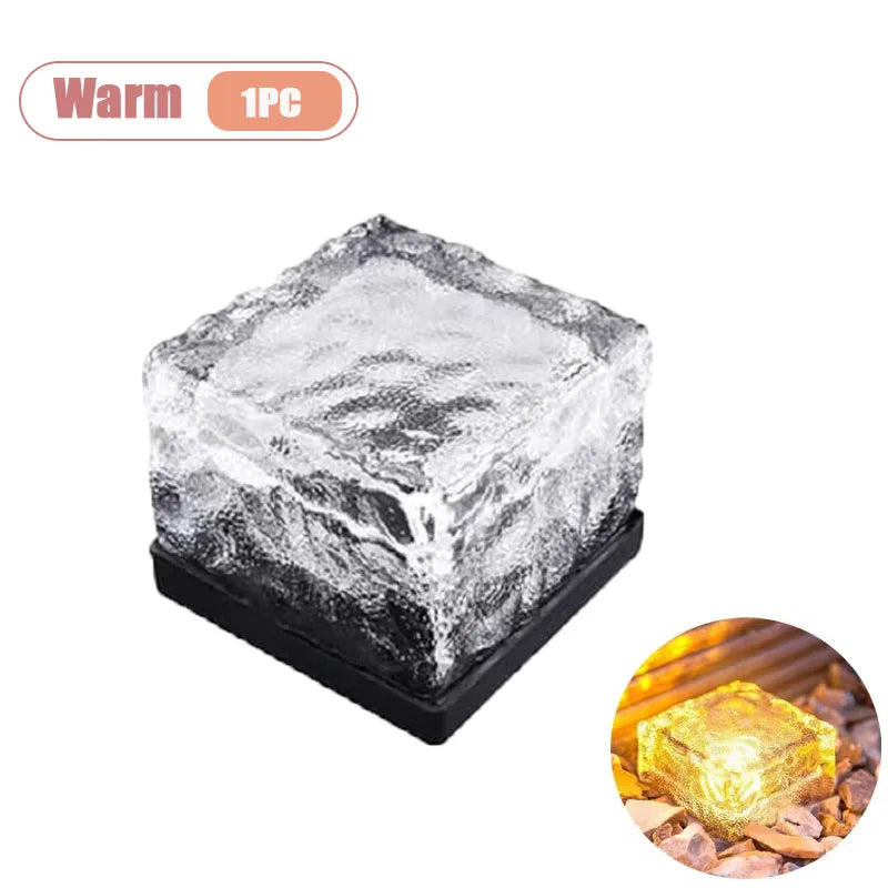 1PC Solar Ice Cube Glass Brick Lights LED Waterproof Outdoor Solar Powered Pathway Garden Yard Landscape Decoration Lamps