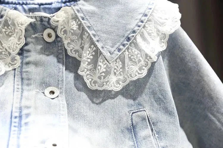 1-10 Years Baby Girls Denim Jacket New Fashion Kids Jean Coat For Girls Sweet Lace Design Princess Outerwear Children's Clothing