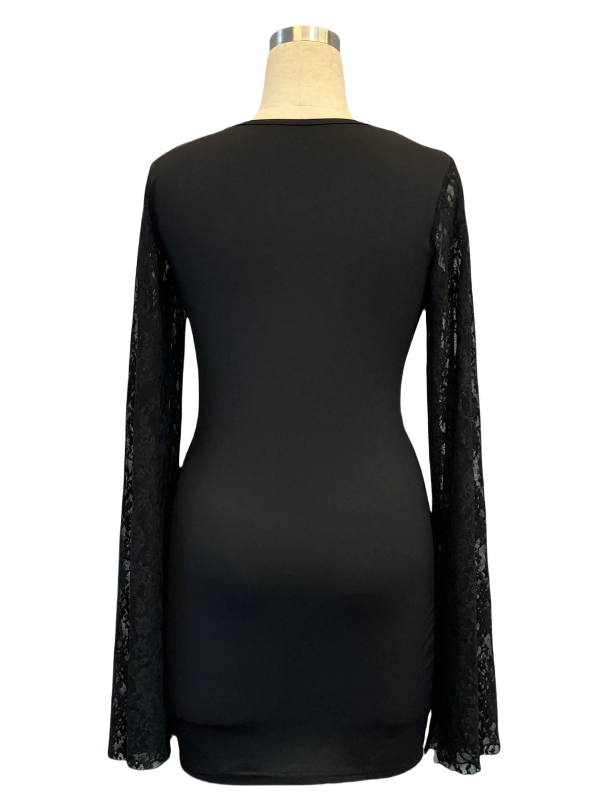 Europe, America 2025 autumn new horn sleeve split end solid color lace splicing square neck hip wrap dress