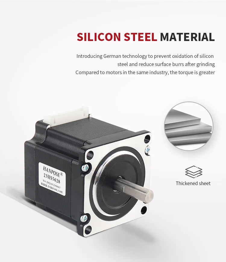 HANPOSE 23 Stepper Motor, Model 23HS4128 23HS5128 23HS5628 23HS7628, Shaft Diameter 8mm, Four-Wire System, 57 Series Motor.