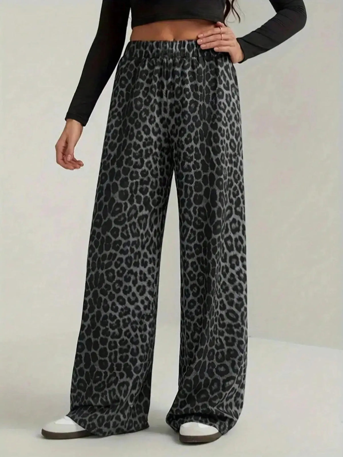 2026 New Leopard Print Pants Women Elasticity High Waist Loose Wide Leg Pants Women Fashion High Street Straight Casual Pants