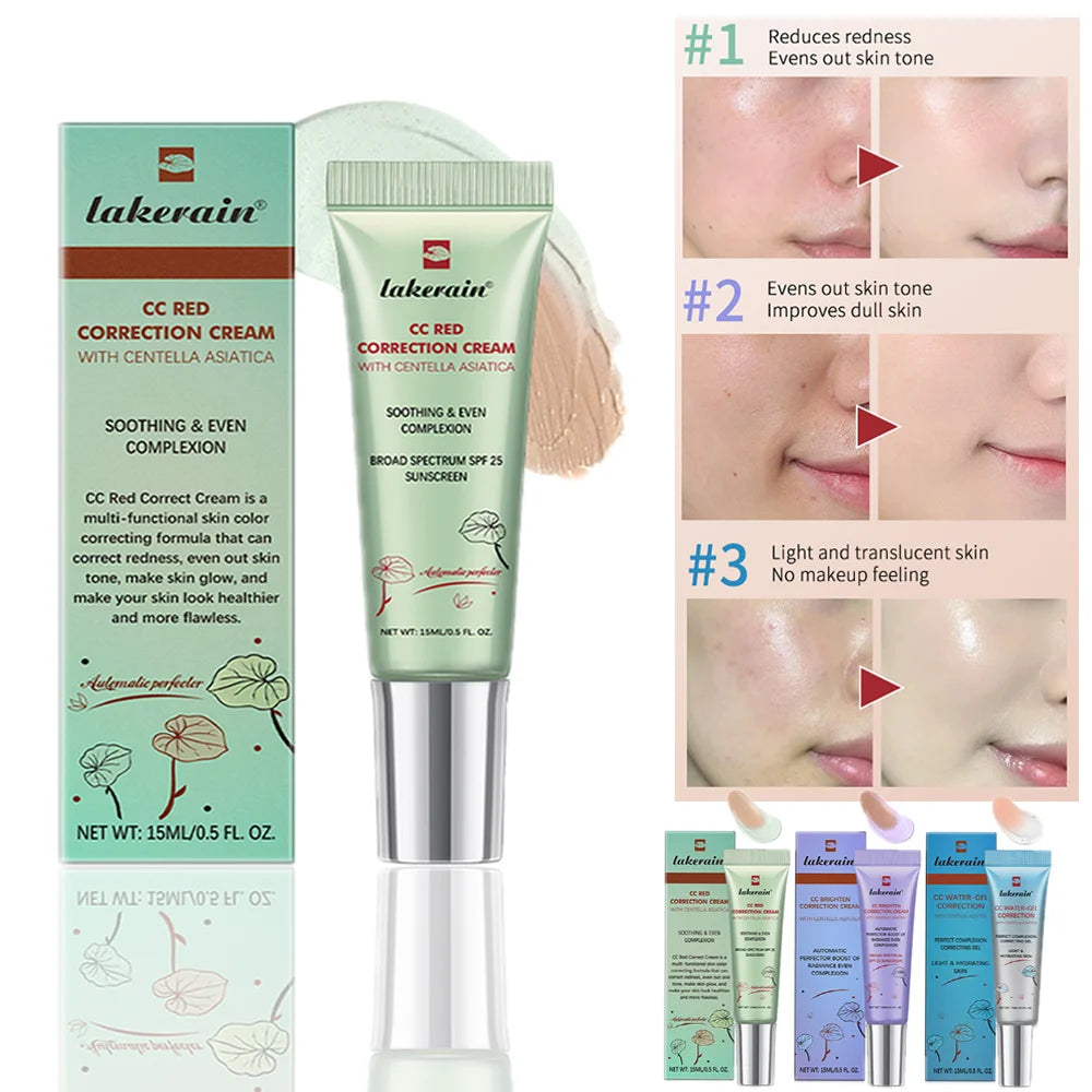 3Pcs Free Brush Color Changing CC Cream Centella Korean Liquid Foundation Long Lasting Face Base Makeup Foundation
