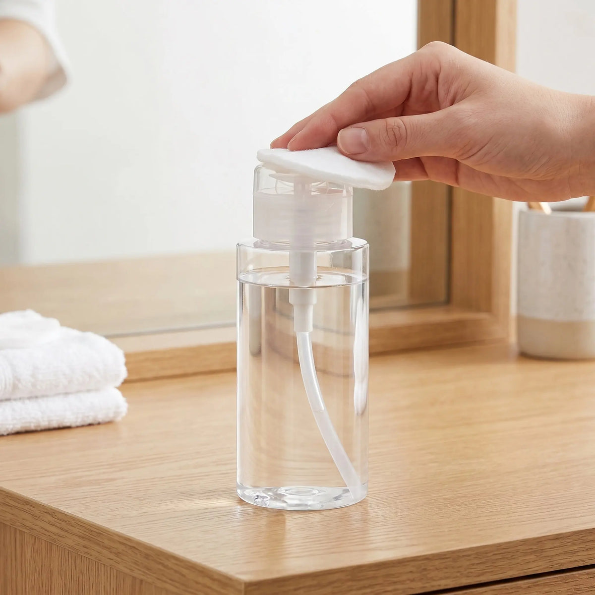 2Pcs 300Ml Empty Press Down Pump Bottle for Cleansing Water Toner Makeup Remover DIY Skincare Salon Dispenser Portable Leakproof