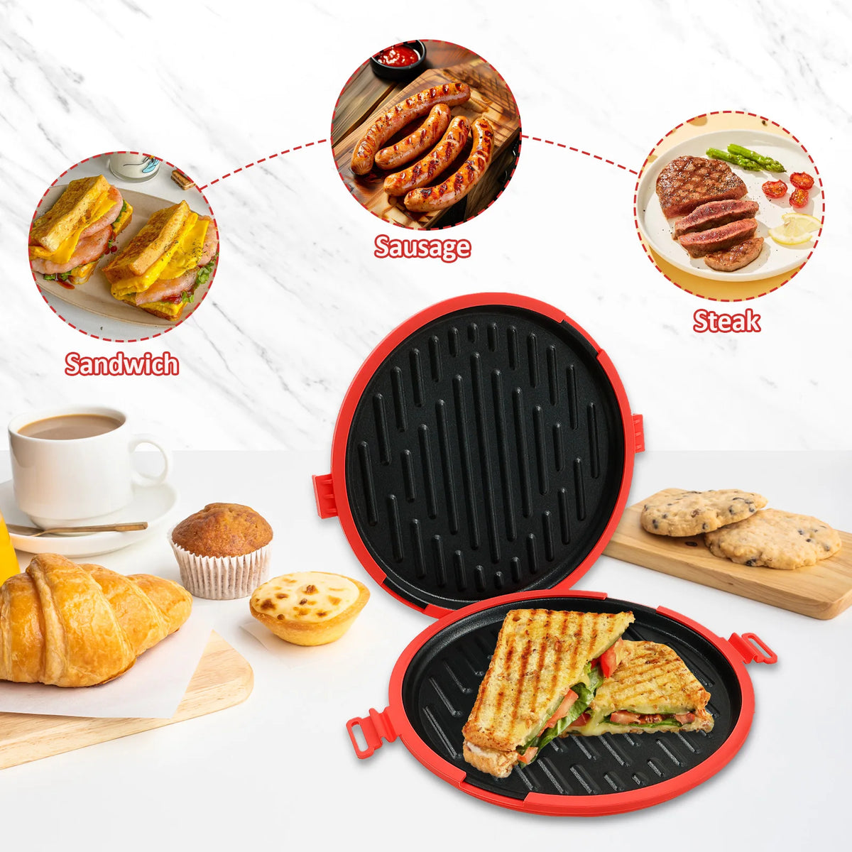 Microwave Sandwich Maker Microwave Grill Pan with Silicone Anti Scald Sleeve Microwaves Bacon Cooker Cookware Kitchen Accessory