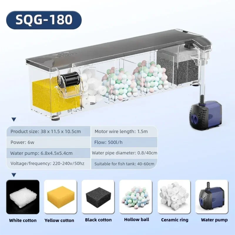 New Fish Tank Waterfall Filter Box Wall Mounted Built-in Silent Circulating Water Purifier For Aquarium Tank Box With Water Pump