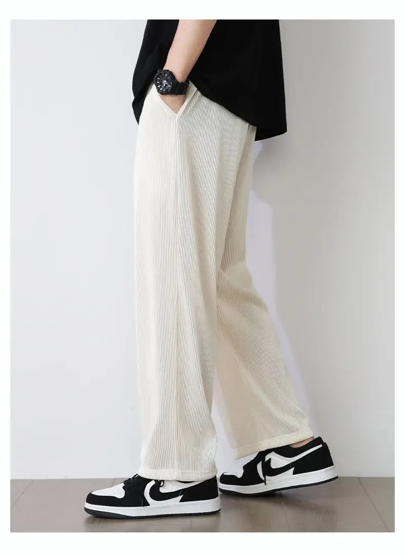Summer White Casual Pants Men's Ice Silk Pants Men's Drape Floor Mop Pants Korean Straight Loose Wide Leg Long Pants