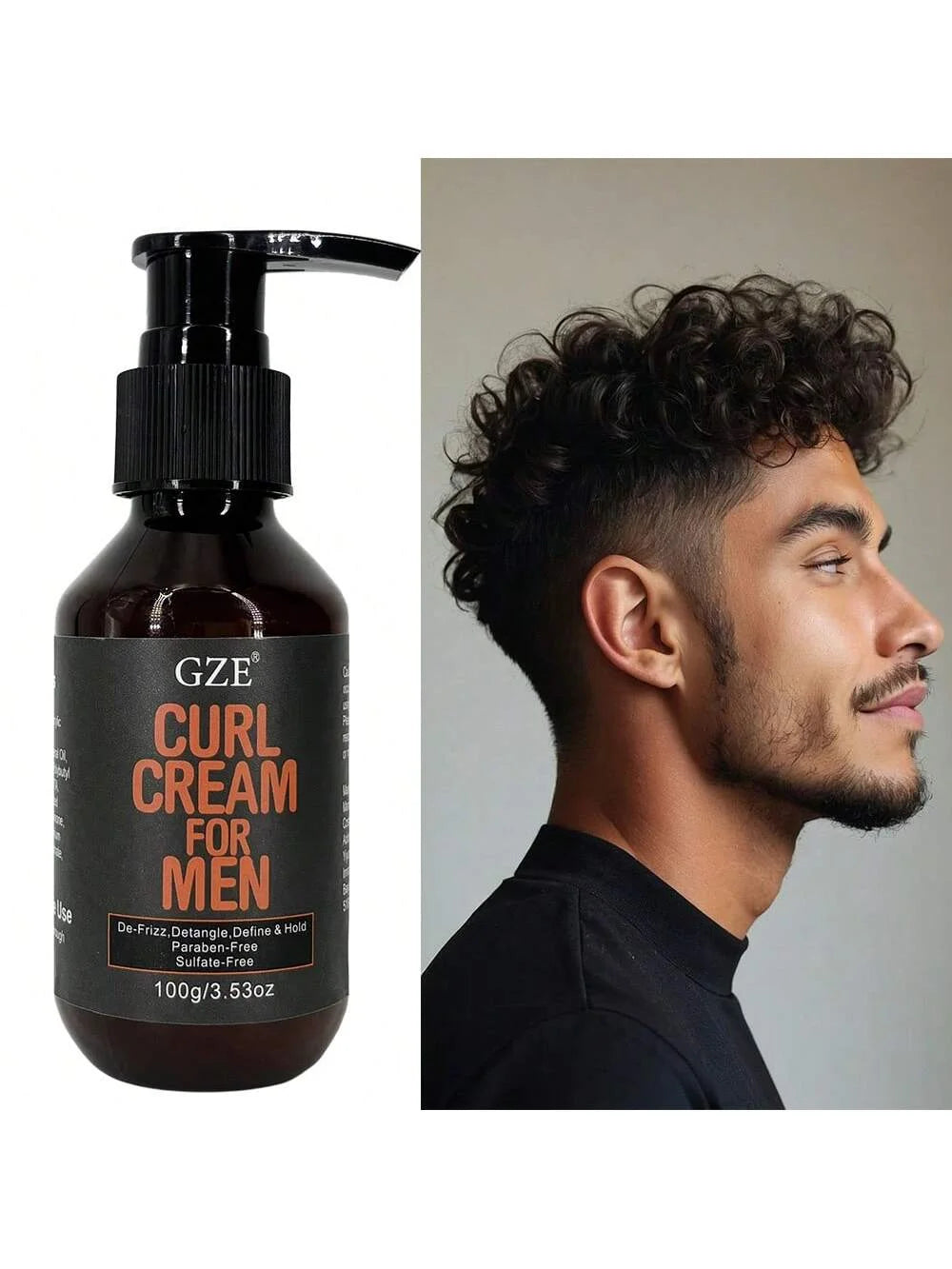 GZE MEN Castor Oil Curl Defining Cream Nourishing Curl Cream, Hydrate & Adds Shine - Color Safe & Sulfate Free Styling Product