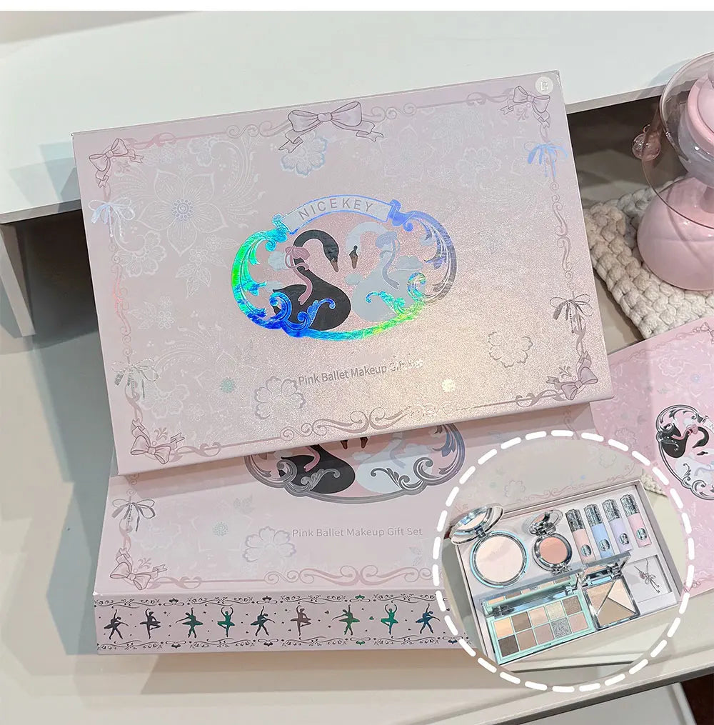 NICEKEY Face Makeup Sets Include 4 Lipgloss,1 Blush,1 Pressed Powder,1 Eyesshadow Palette,1 Contour Palette With Necklace Gift