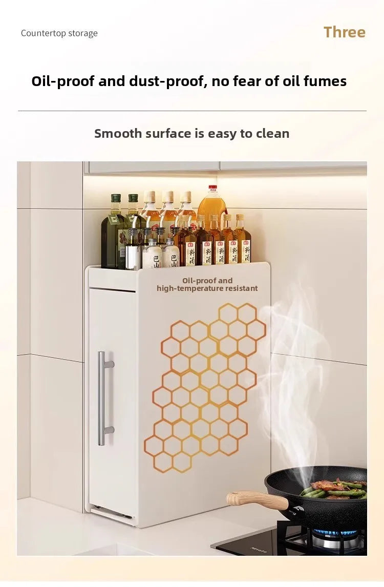 Kitchen Pull-out Spice Rack Countertop Multifunctional Seasoning Storage Rack Dustproof Ultra-Narrow Box Cabinet