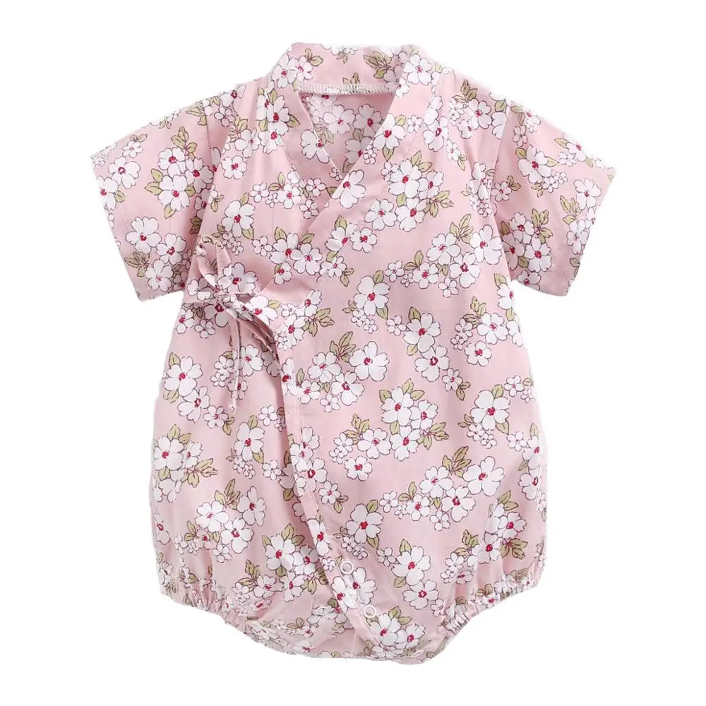 0-18M Summer Baby Girl Boys Clothing Rompers Jumpsuit Short-sleeved Floral Print Cute Soft Newborn Infant Baby Kimono Playwear