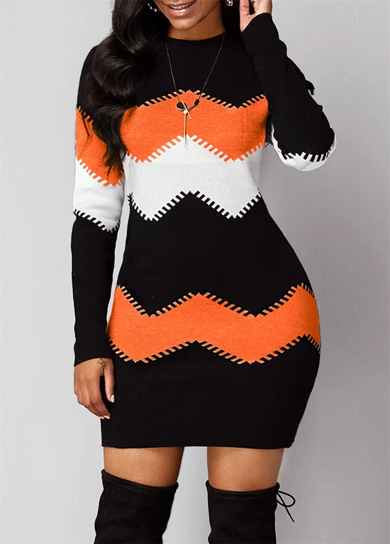 2025 Autumn Women's French Velvet Mini Dress Elegant Colour Blocking Casual Streetwear Femme Casual Slim Fit Pullover Dresses