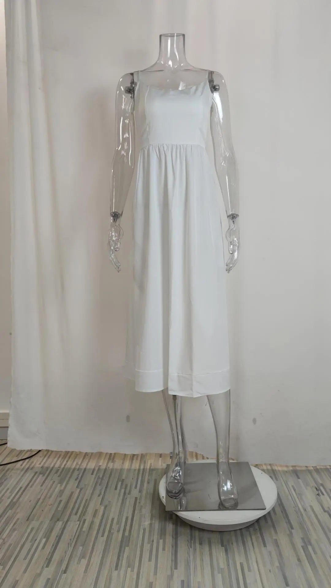 Summer U-neck Casual Female Vintage Elegant Spaghetti Strap Dress Women Elegant Solid Sleeveless A-line Midi Women's Dresses