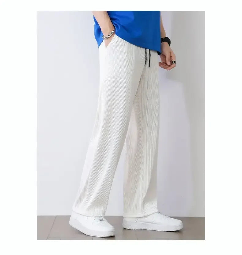 Summer White Casual Pants Men's Ice Silk Pants Men's Drape Floor Mop Pants Korean Straight Loose Wide Leg Long Pants