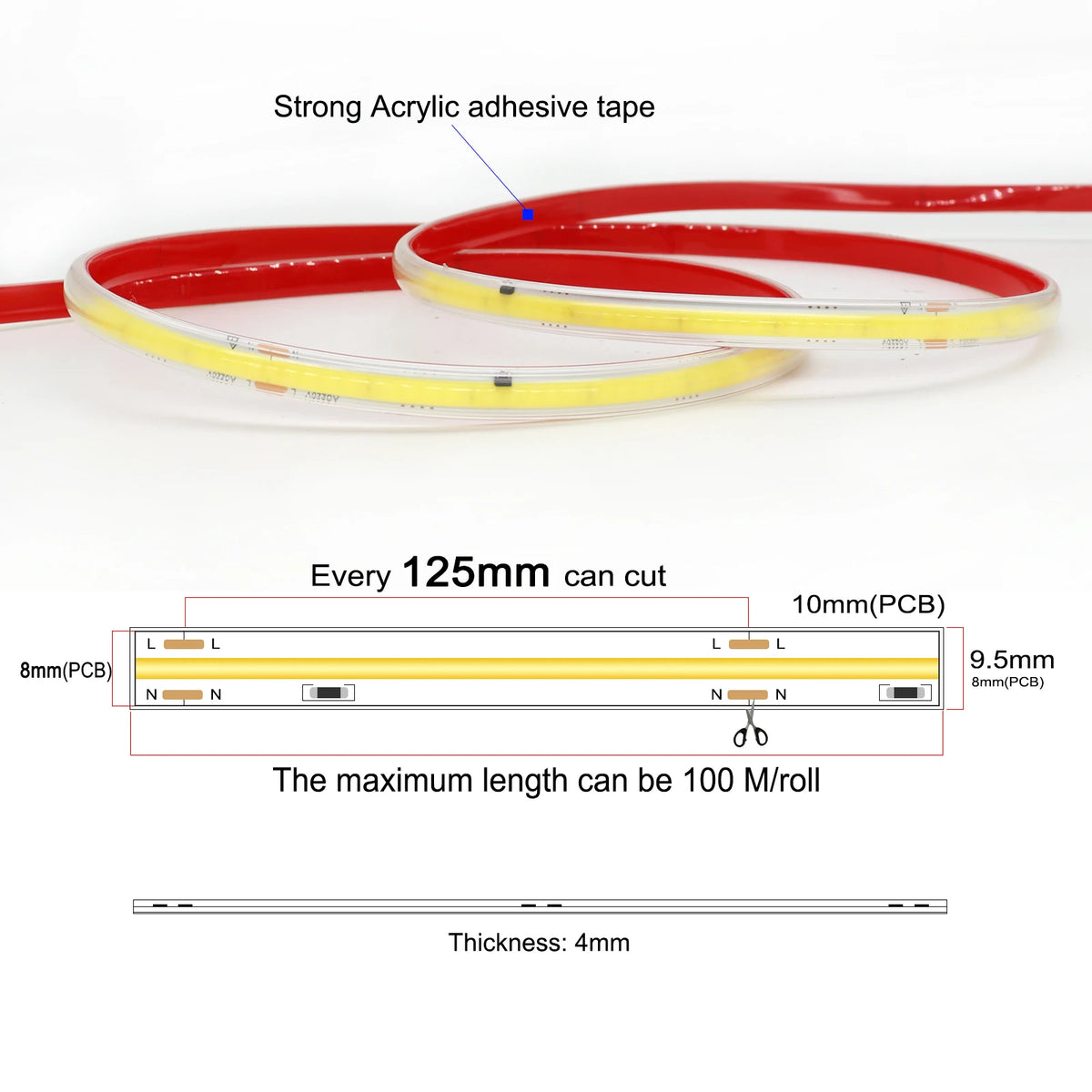 1-50M 220V COB LED Strip Light High Bright Flexible Ribbon Light Tape IP68 Waterproof Outdoor Garden LED Strip 3000K 4000K 6000K